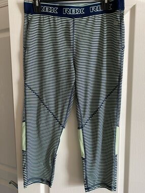 RBX Navy and green Striped Capri Leggings
